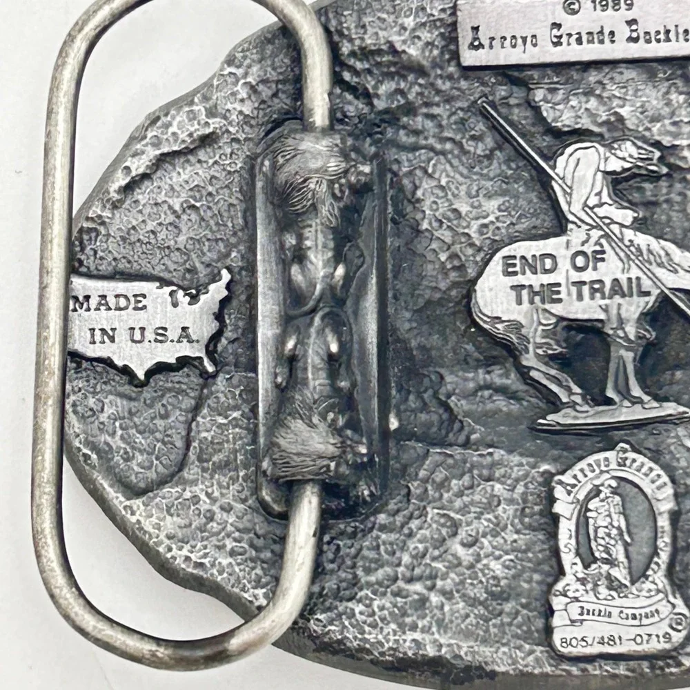 Vintage 1989 Arroyo Grande End of the Trail Belt Buckle USA Made AG 38 Pewter